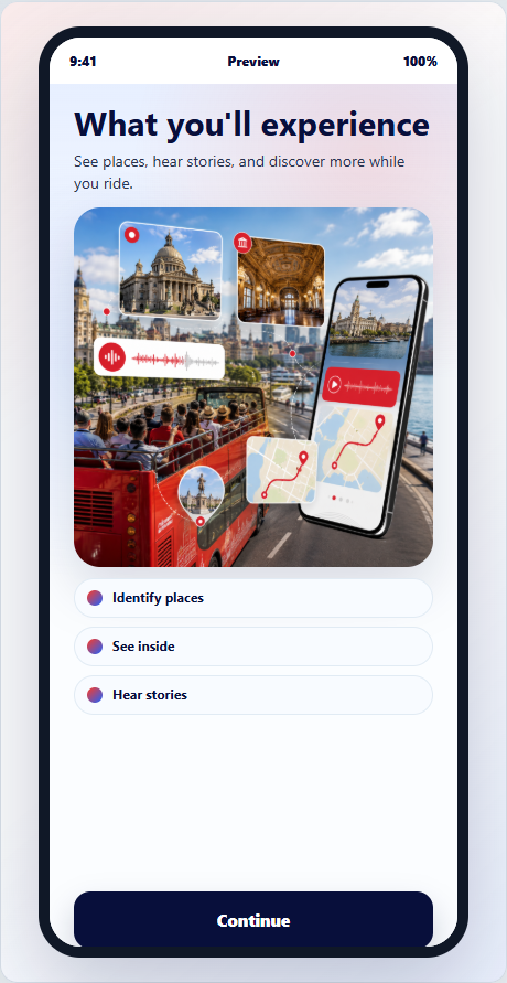 ARnocular app screen previewing tour content
