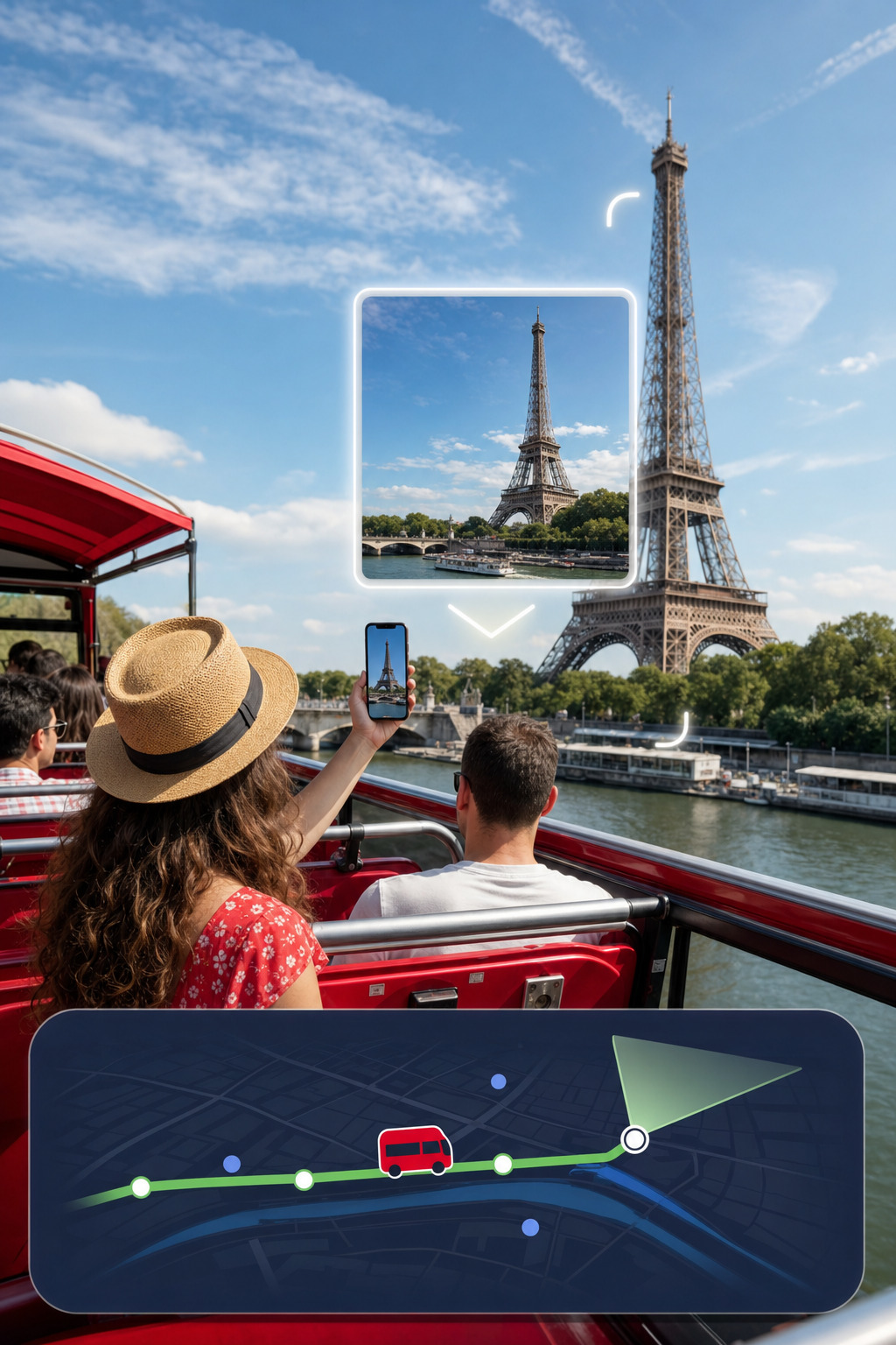 ARnocular visual layer highlighting a landmark from a tour bus